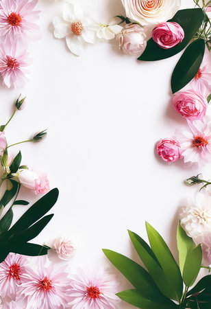 abstract pink flower bloom, flat layout , top viewの写真素材