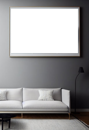 Empty Frame in a cozy living roomの写真素材