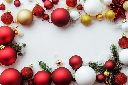Christmas Background  , Frame decoration with a Ornament Ball and Copy Space for a textの写真素材