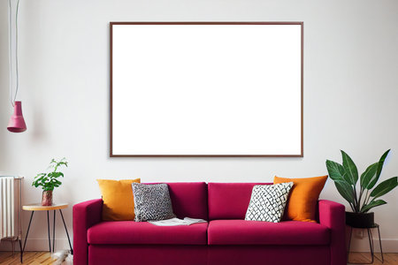 Empty Frame in a cozy living roomの写真素材