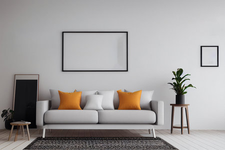 Empty Frame in a cozy living roomの写真素材