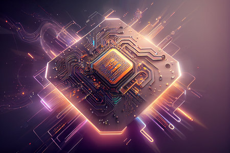 computing technology concept. Futuristic illustration AI generated , circuit board glow light...