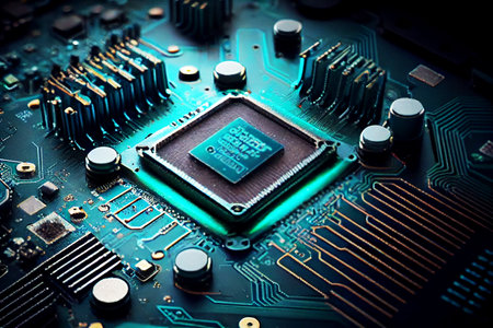computing technology concept. Futuristic illustration AI generated , circuit board glow light...