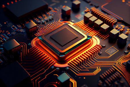 computing technology concept. Futuristic illustration AI generated , circuit board glow light...