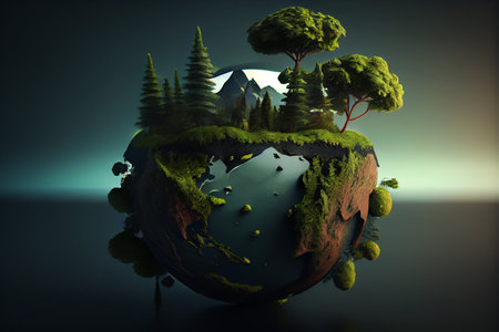 Earth Day concept , world planet with a tree waterfall sea lake on worldの写真素材