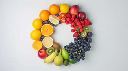 Vibrant Display of Various Fruits on a Light Backgroundの素材