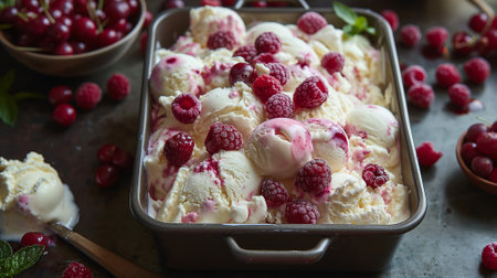 Raspberry Vanilla Ice Cream in a Trayの素材