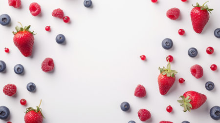 Creative Food Arrangement with Various Berries on a White Surfaceの素材