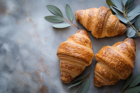 Artisan Croissants on a Rustic Plate - A Charming Breakfast Sceneの素材