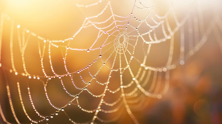 Dew-Kissed Spiderweb - Nature's Delicate Lacework at Sunriseの素材