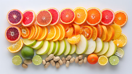 Colorful Collection of Sliced Citrus Fruits and Peanutsの素材