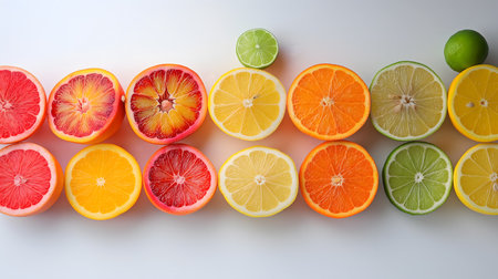 A Colorful Array of Citrus Fruits in Cross-sectionの素材