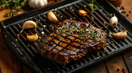 Deliciously Grilled Ribeye Steak on Cast Iron Griddleの素材