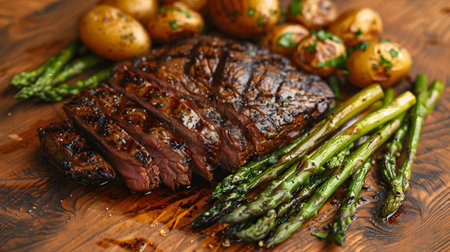 Succulent Grilled Steak with Asparagus and Potatoesの素材