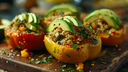 Vegetarian Dish Featuring Avocado and Stuffed Peppersの素材
