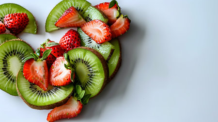 Sliced Fresh Fruit Display, Strawberry and Kiwi Slicesの素材