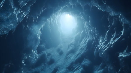 Serene Glacial Cave with Sunlight Streaming Inの素材