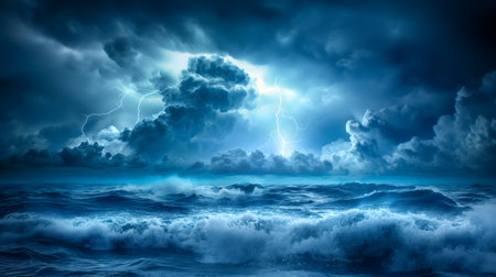A Dramatic Seascape with Lightning and Dark Cloudsの素材