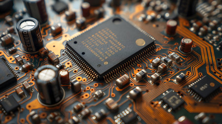 Detailed View of an Electronic Circuit Board Componentsの素材