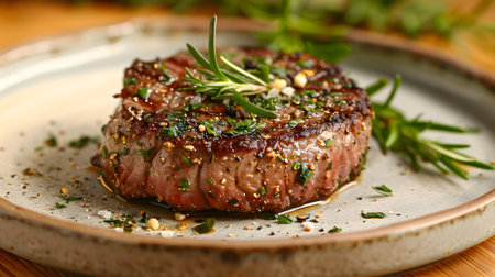 Deliciously Seasoned and Cooked Steak with Fresh Herbsの素材