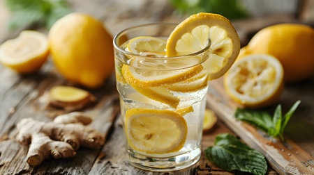 A Healthy Citrus Beverage Setup with Fresh Ingredientsの素材
