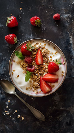 Healthy Fruit Yogurt Bowl with Granolaの素材