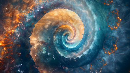 A vibrant depiction of a galaxy with a spiral structure in space.の素材