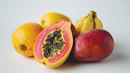 Colorful Array of Exotic Fruits, Including Papaya and Mangoの素材