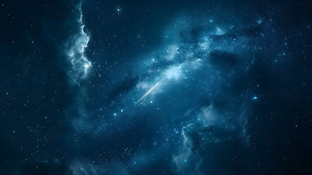 Meteor Illuminating the Night Sky Amidst Stars and Nebulaeの素材