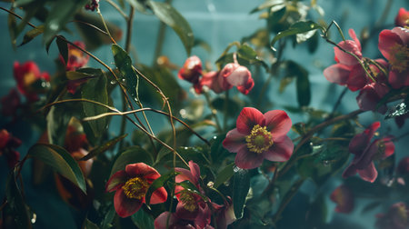 Close-up View of Vibrant Pink Flowers and Foliageの素材