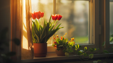 A Warm and Cozy Indoor Plant Scene with Sunlightの素材