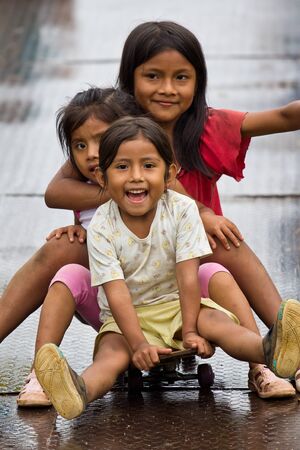 Puyopungo, Ecuador - January 7, 2012 - A group of indigenous Quichua girls having fun  The Quichua are the largest of the South American Indian indigenous groups のeditorial素材