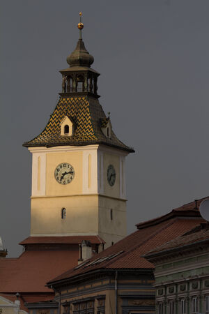 City hall clock tower in Brasov, Transylvania, Romaniaの写真素材