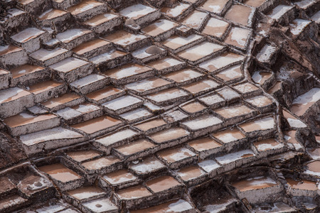 Salt mines at Maras in Sacred Valley of Incas, Peruvian Andes, near Cuzcoの写真素材