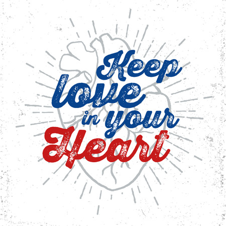 Hand drawn vector illustration of human heart with inspirational lettering.のイラスト素材