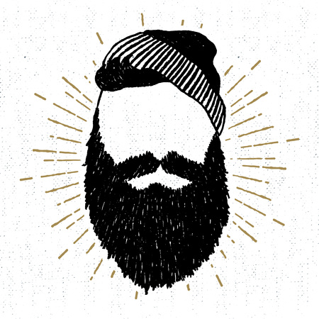 Hand drawn vintage icon with a textured face with beard vector illustration.のイラスト素材