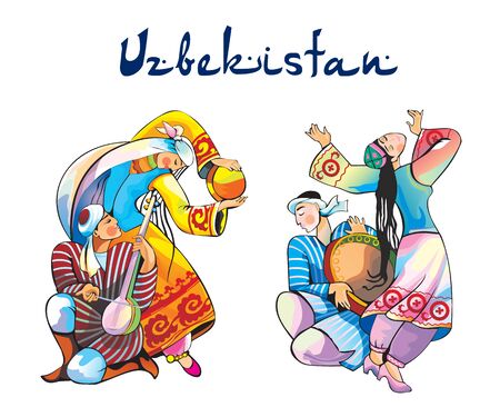 Uzbekistan traditional dances vector illustrationのイラスト素材