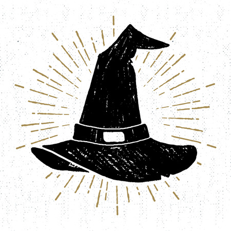 Hand drawn Halloween icon with a textured witch's hat vector illustration.のイラスト素材
