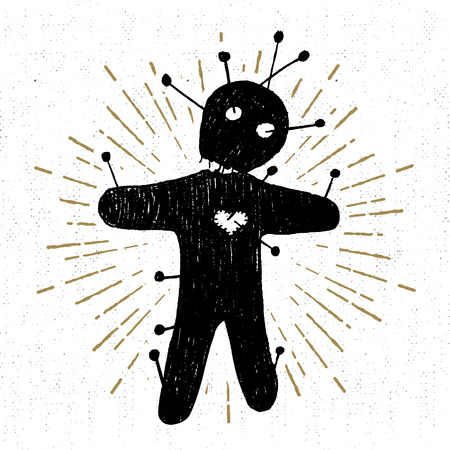Hand drawn Halloween icon with a textured voodoo doll vector illustration.のイラスト素材