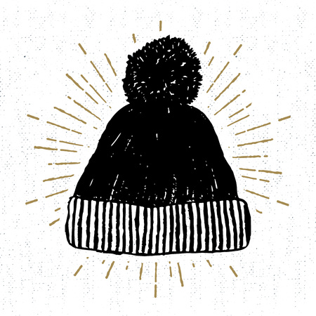 Hand drawn icon with textured winter cap vector illustration.のイラスト素材