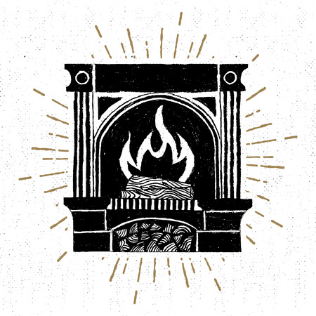 label with textured fireplace  illustration.のイラスト素材
