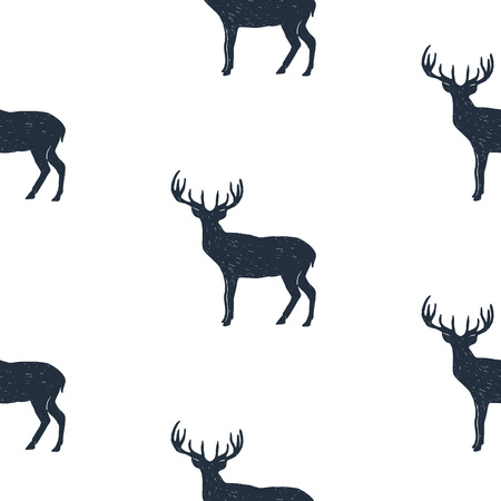 Seamless pattern with hand drawn deer vector illustration. White background.のイラスト素材