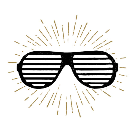 Hand drawn 90s themed icon with a striped sunglasses textured vector illustration.のイラスト素材