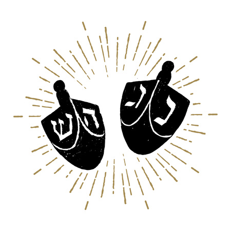 Hand drawn Hanukkah dreidels textured vector illustration.のイラスト素材