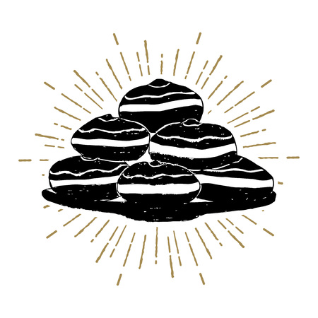 Hand drawn Hanukkah sufganiyot donuts textured vector illustration.のイラスト素材