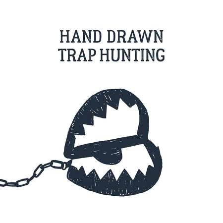 Hand drawn hunting trap textured vector illustration.のイラスト素材
