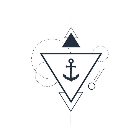 Hand drawn nautical anchor in a triangle textured vector illustration. Geometric linear style.のイラスト素材