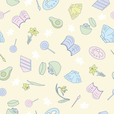 Pastel spring sunny mood seamless vector pattern.のイラスト素材