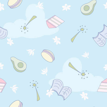 Pastel spring dazzling blue sky seamless patternのイラスト素材