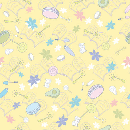 Sunny books and candy seamless pattern designのイラスト素材